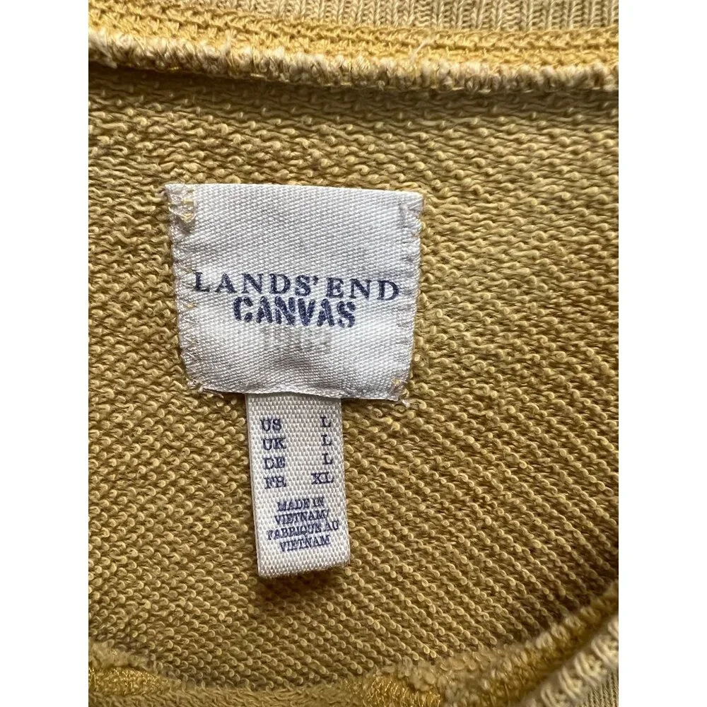 Lands End Canvas Mustard Yellow Crewneck Sweatshirt Mens Size L Cotton Long Slee